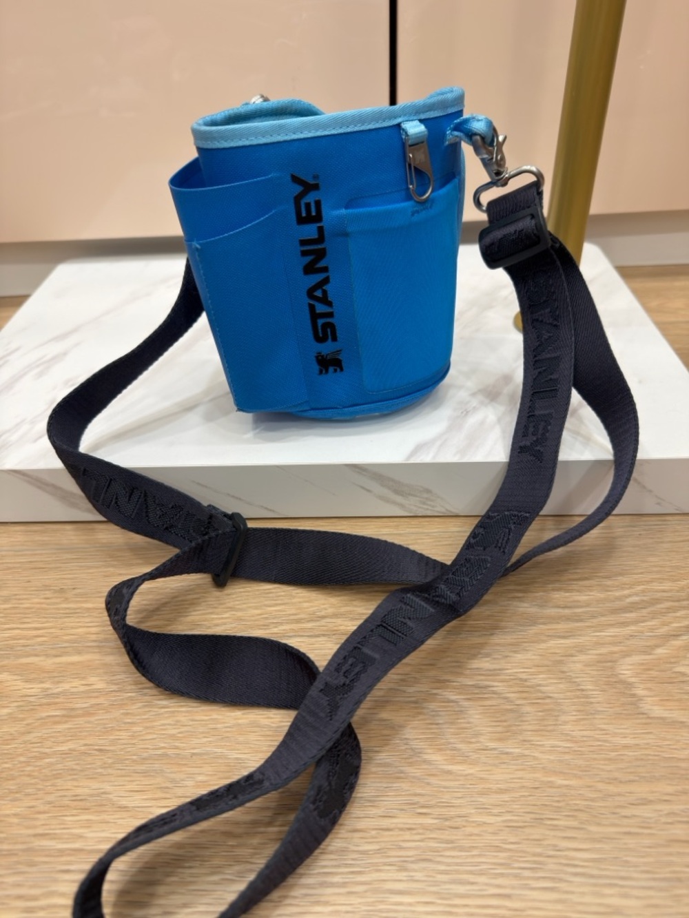 Stanley Bright Blue Crossbody Cup Holder with Black Strap